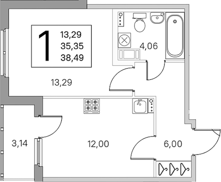1-комнатная квартира 36.92 м², 2/4 эт., ЖК «Любоград в Стрельне»